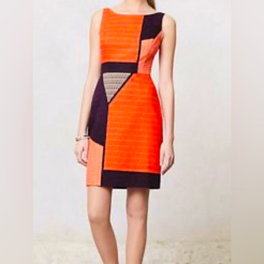 Tabitha Women's 10 Shift Dress Orange Geometric Colorblock Textured Sleeveless
